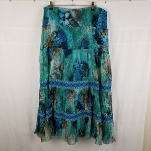 Notations blue/green tiered skirt size Large